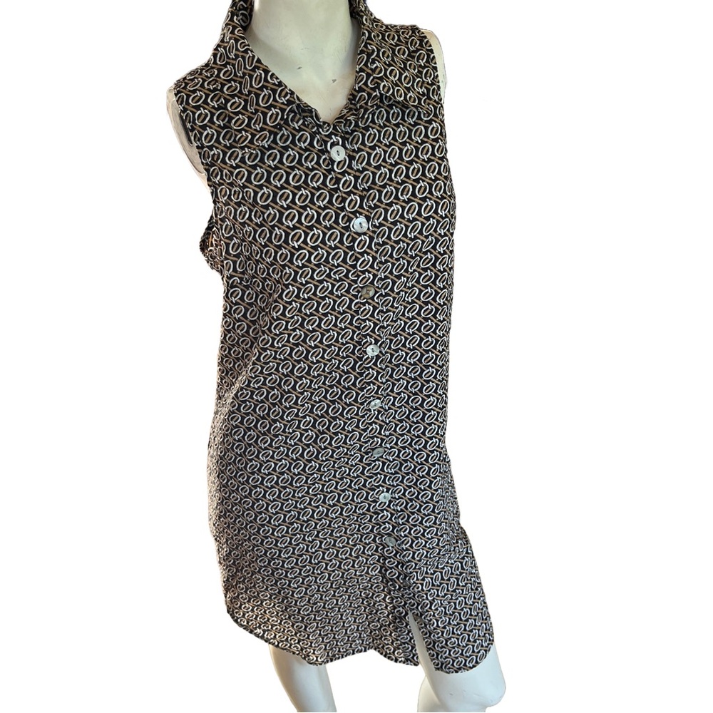 Boho Chic Sleeveless Shirt Dress – Button Front & Back, Size Large